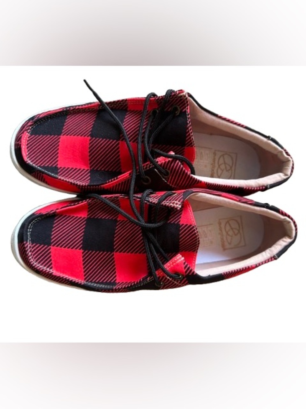 Plaid Red & Black Casual Lace-Up Flats - Women’s Size 9.5